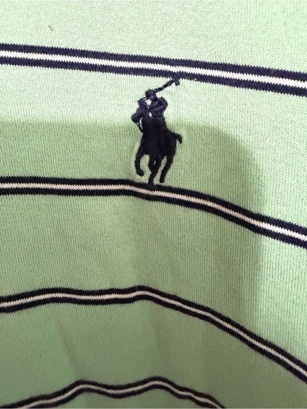 Ralph Lauren Green Striped Polo Shirt with Navy Logo